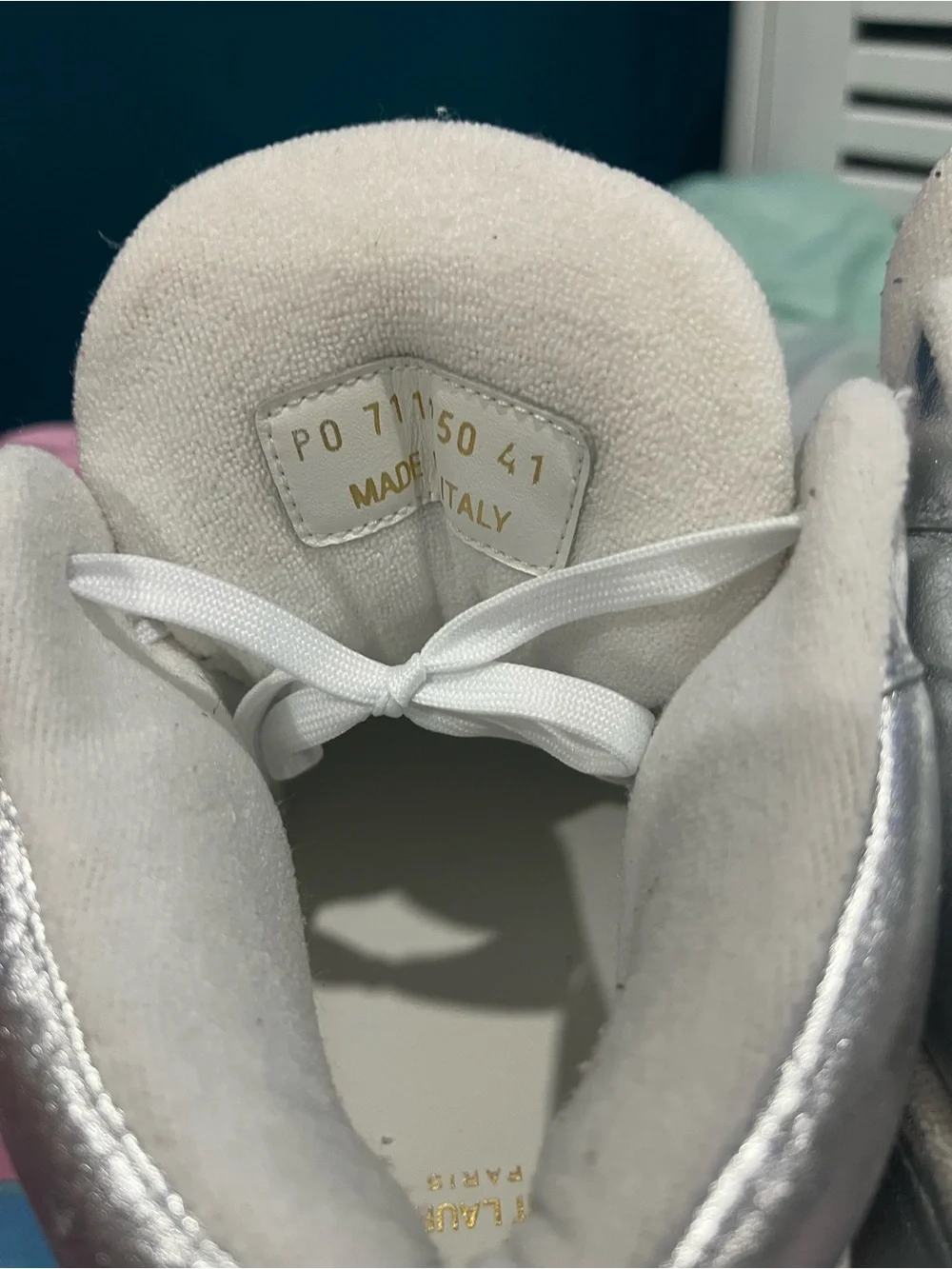 Saint Laurent SL/80 White and Metallic Silver High-Top Sneakers Size 8M 9.5W